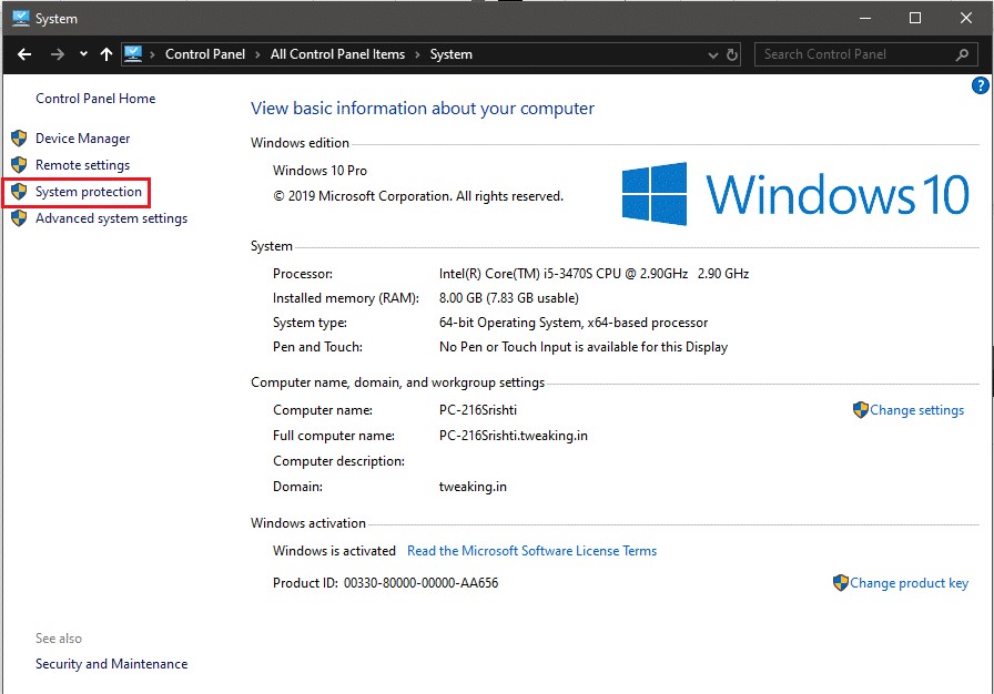 windows system protection