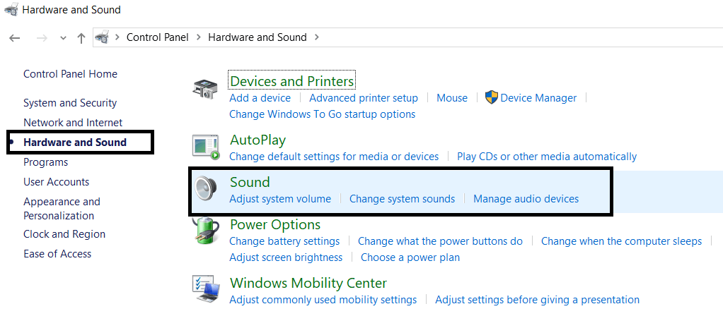Hardware and Sound setting