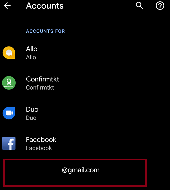 Open Google account to transfer contacts