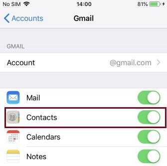 Toggle on Contacts to transferring from Android to iPhone