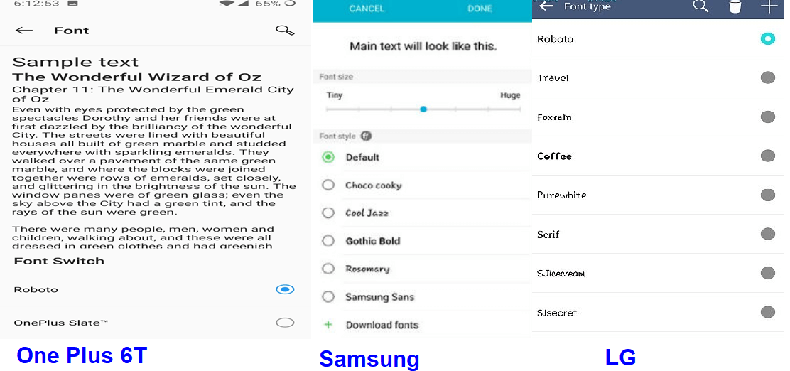 screenshots from different brands