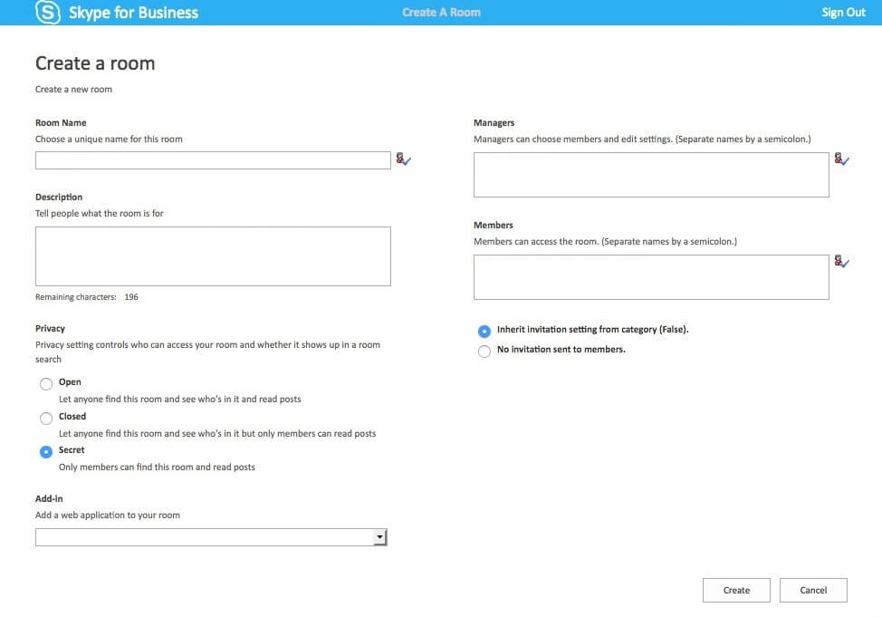 Create a new chat room on Skype