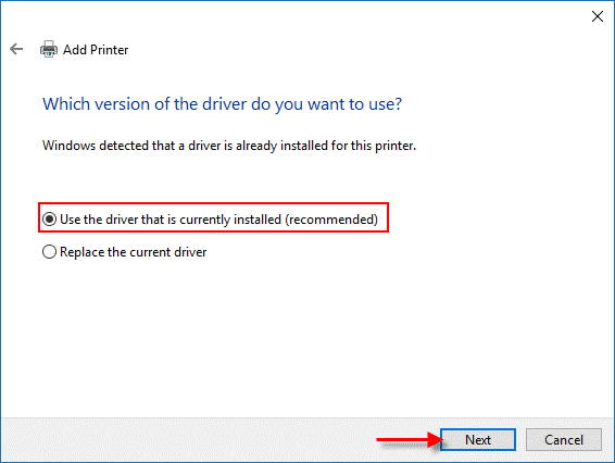 Use the driver that is currently installed