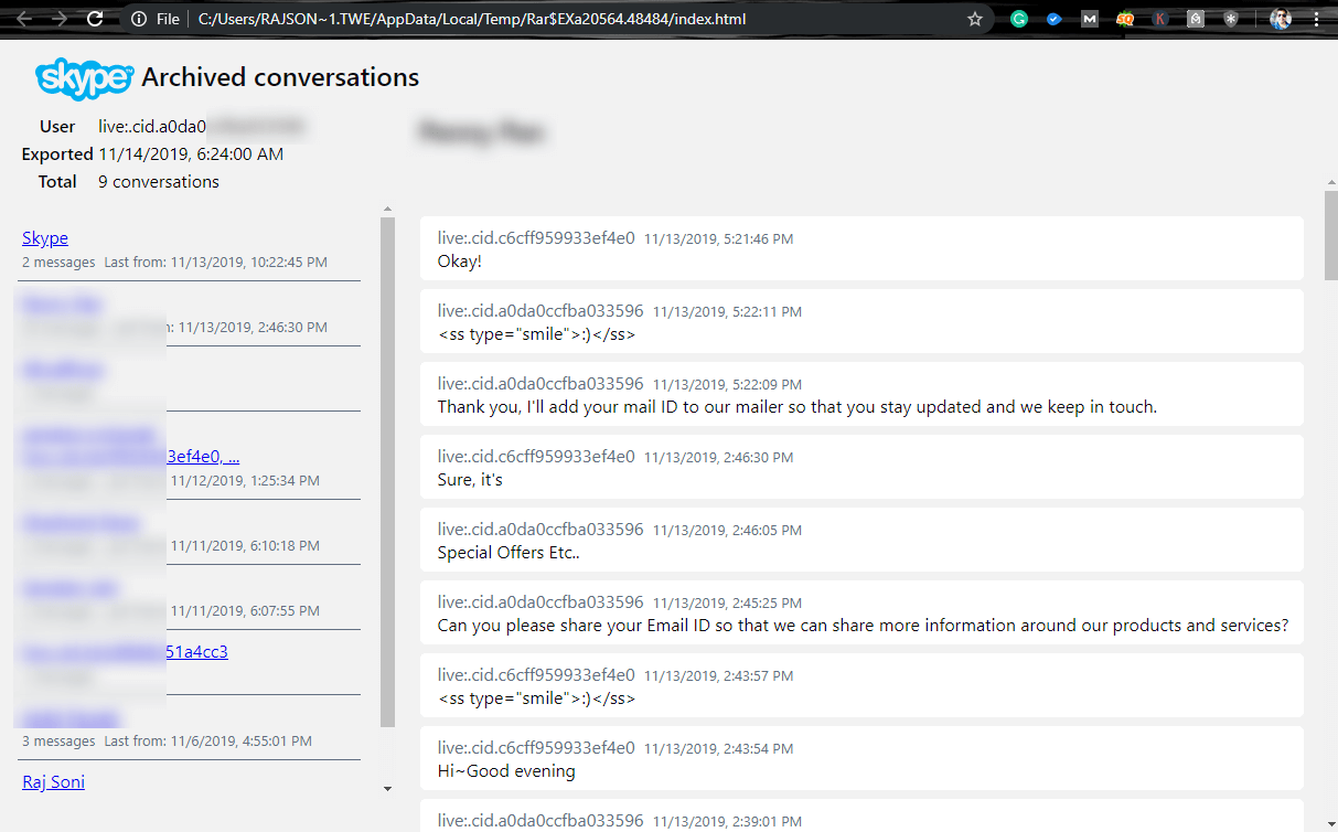 View Skype Export Chat History