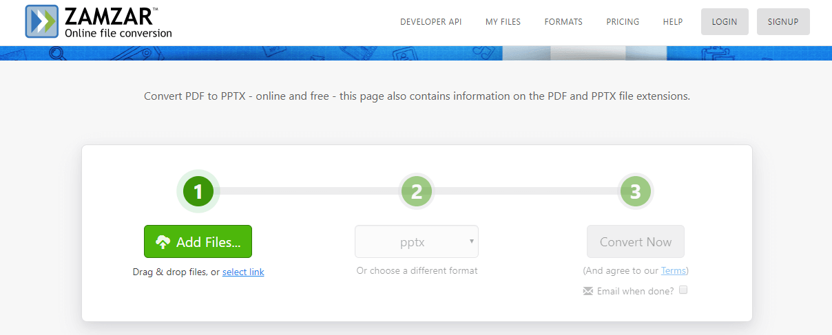 Zamzar online file conversion