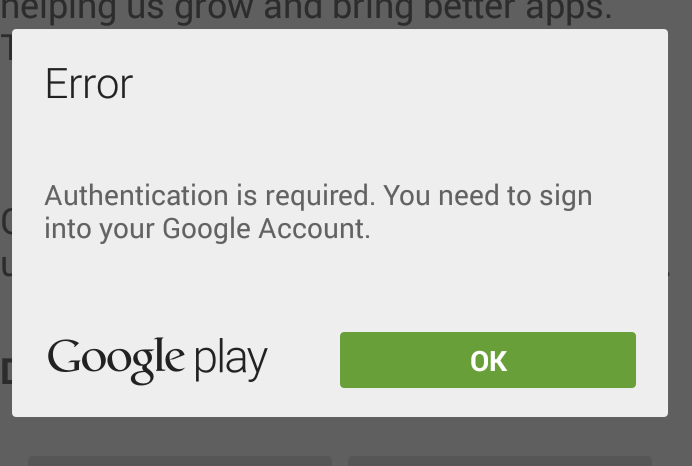 Google play authentication error
