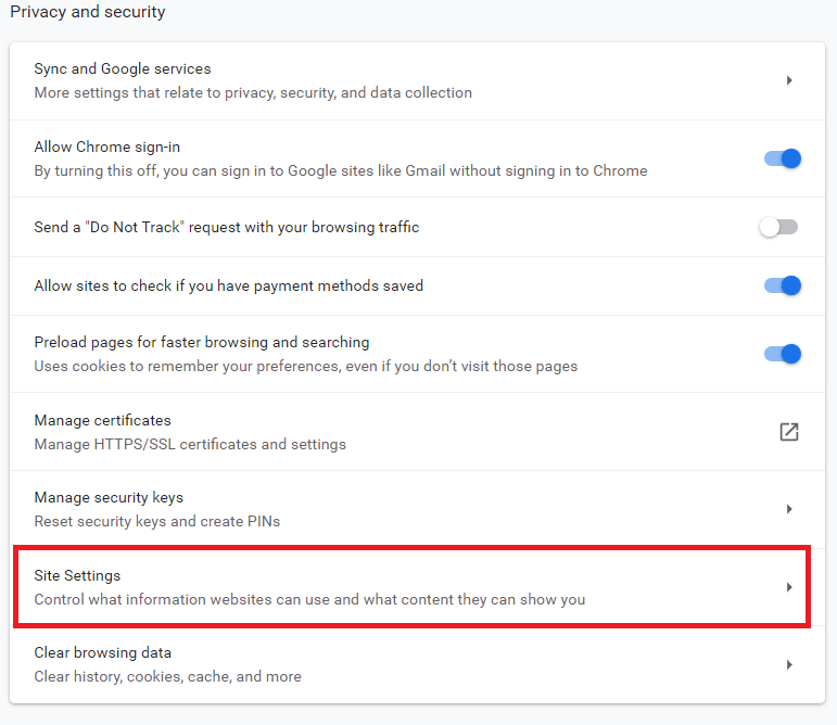 Click on Site Settings