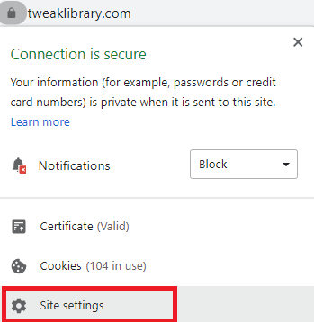 Click on gear icon Site settings