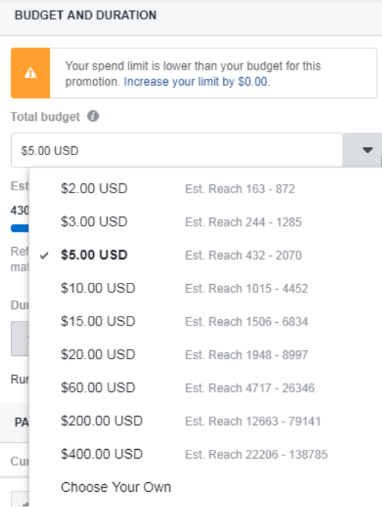 Facebook Boost Costing