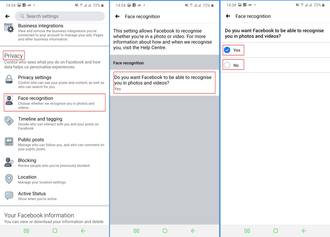 Facebook Face Recognition Settings - Facebook App
