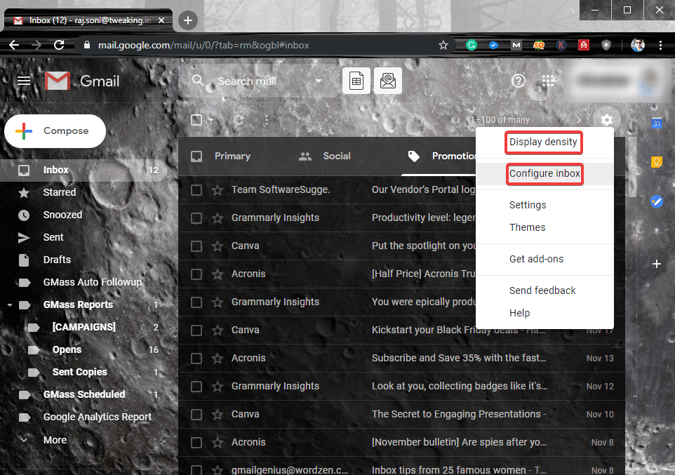 Gmail Settings Gear