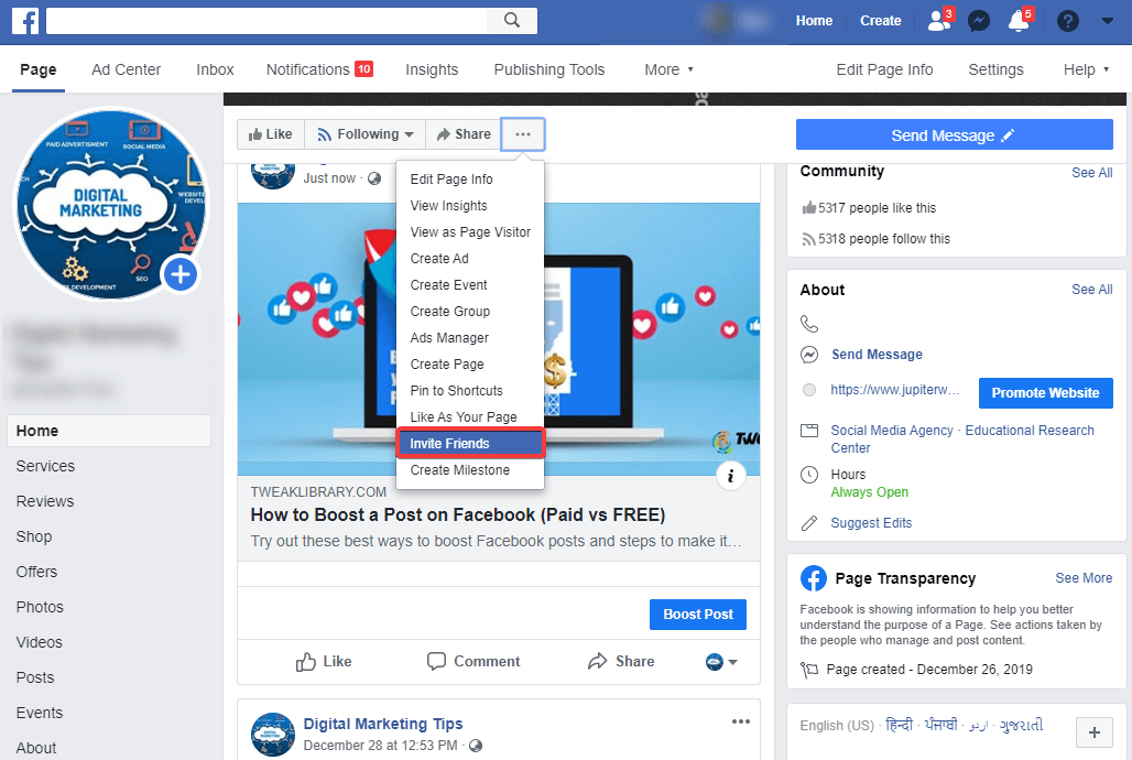 Invite Friends to Like your Page
