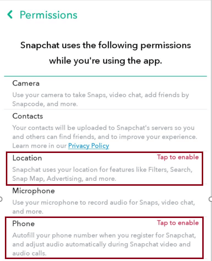 Snapchat App Permissions