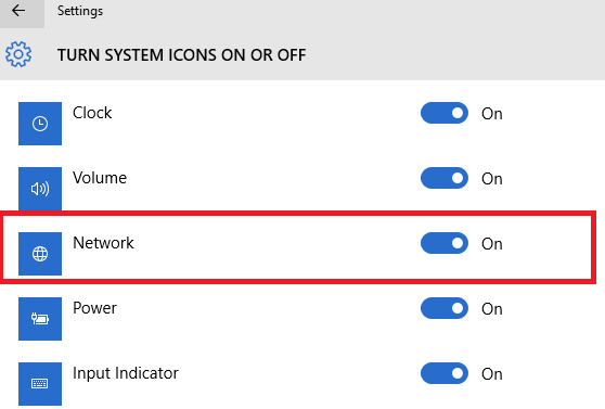 Toggle On Network Setting