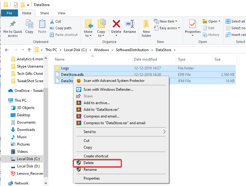 data store in windows