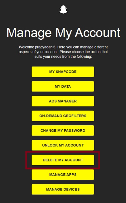 delete my account on pc delete snapchat account