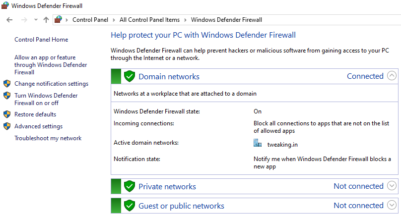 firewall control panel