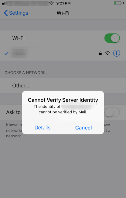Cannot verify server identity Issue