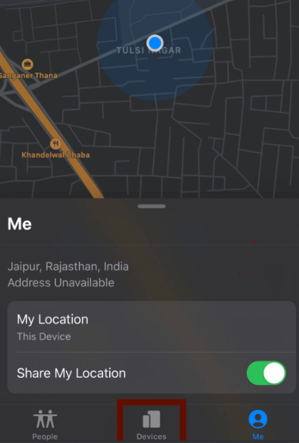 Click on Device on Find My App