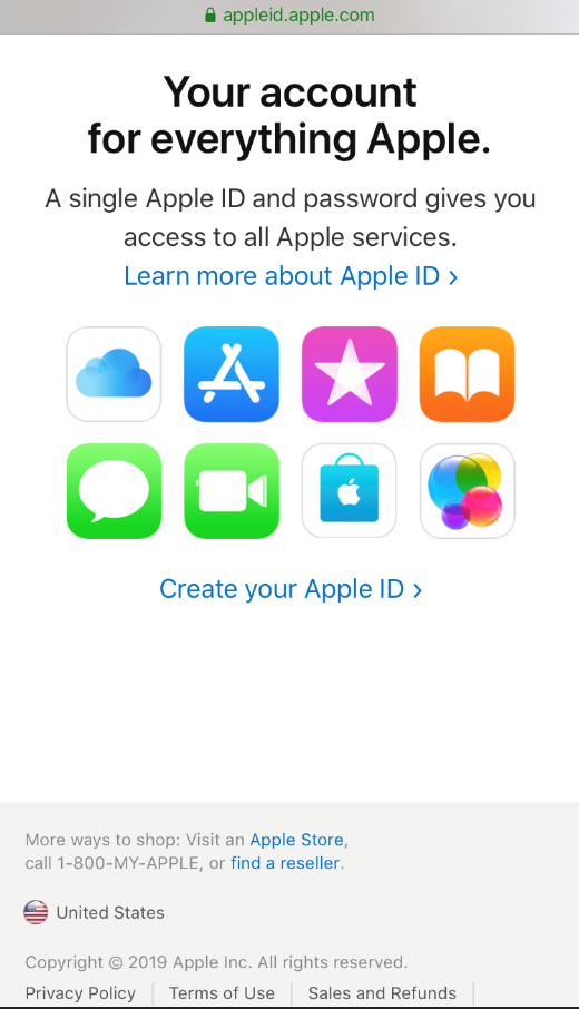 Create Apple ID Page