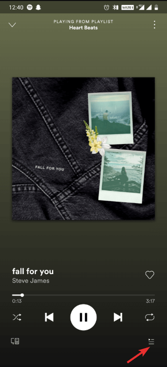 Queue button at the right-side bottom of the screen