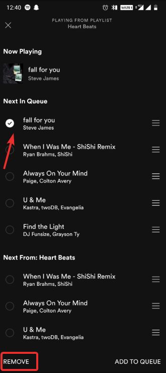 Select one or more songs and remove option