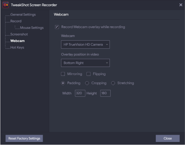 Tweakshot Screen Recorder - Webcam setting (1)