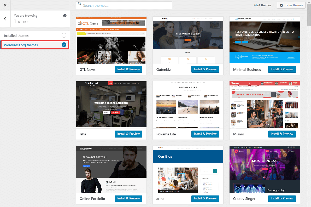 wordpress admin dashboard - Install New WordPress Themes