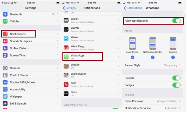 Notification Center options