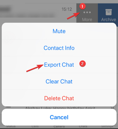 Open Whatsapp on iphone to export Chat