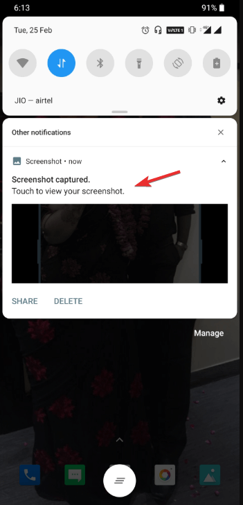 View the recent screenshot