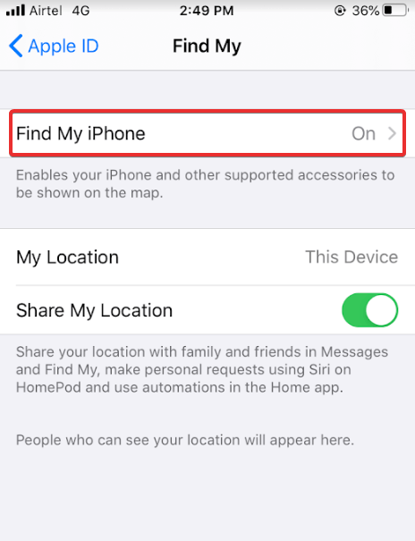 select Find My iPhone