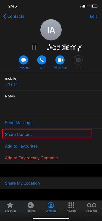 share contacts on iPhone