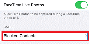 tap on Blocked Contacts under the CALLS menu