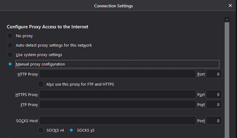 Manual proxy configuration