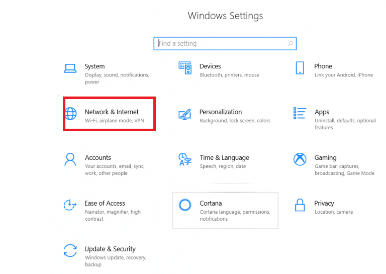 Network and Internet- Windows Setting