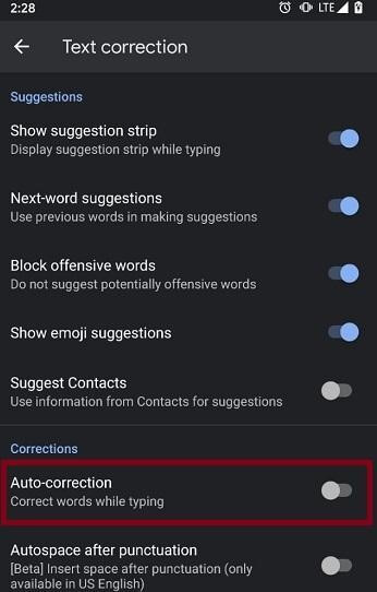 disable autocorrect