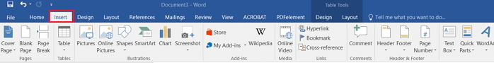 Microsoft Word toolbar click on Insert option