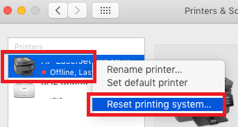 Reseting Printer option