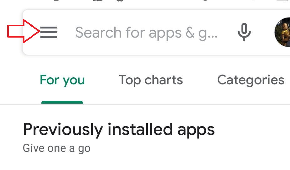 Tap on three line at Google Play Store