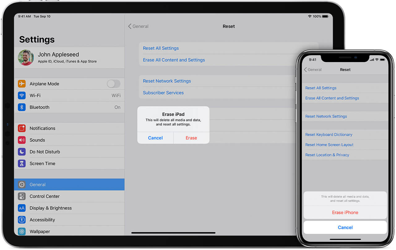 Erase iPad data to factory reset an iPad