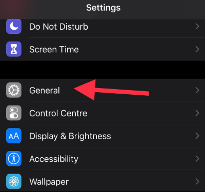 Go to General Settings on iPhone