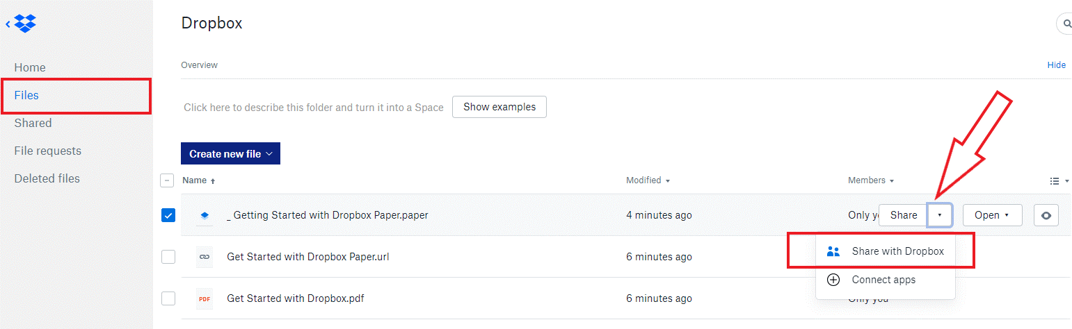 Locate the folder in dropbox