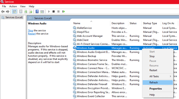 Select Window Audio And Restart