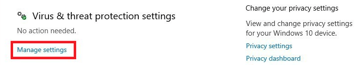 Virus & threat Protection Settings