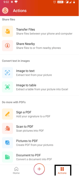 actions ms new office app