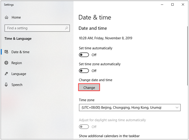 windows setting change