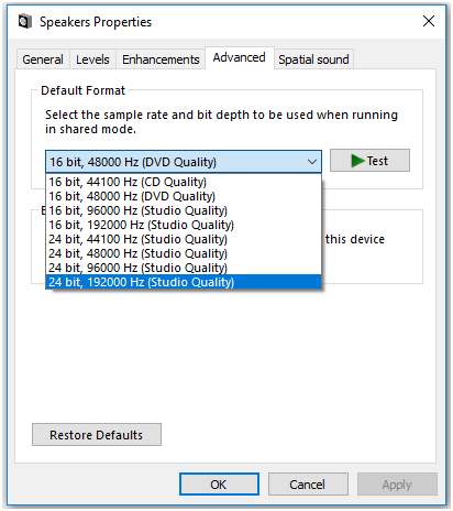 windows speakers properties