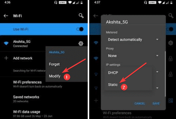 Advanced Setting to Change DHCP to Static