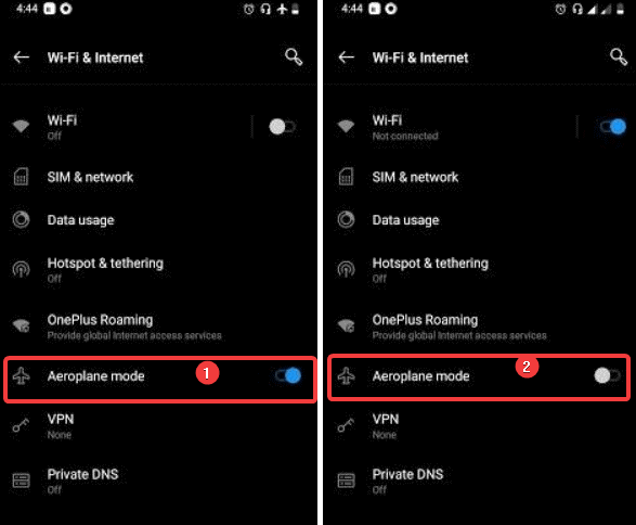 Airplane Mode on - Off